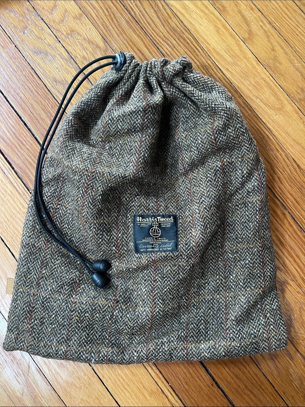 Harris Tweed Brown Herringbone Drawstring Pouch